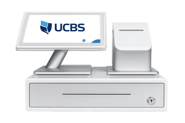 UCBS ePOS system with touchscreen monitor and receipt printer